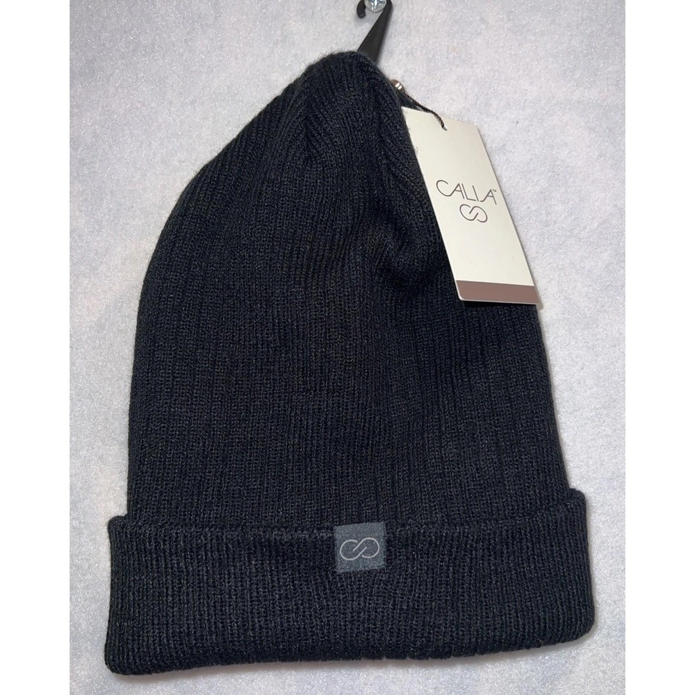 CALIA Women's Pure‎ Black Soft Stretchy Ribbed Beanie One Size NWT